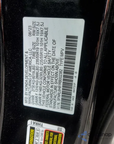 2024 Honda Odyssey Touring z USA, uszkodzony, nr VIN 5FNRL6H81RB002382